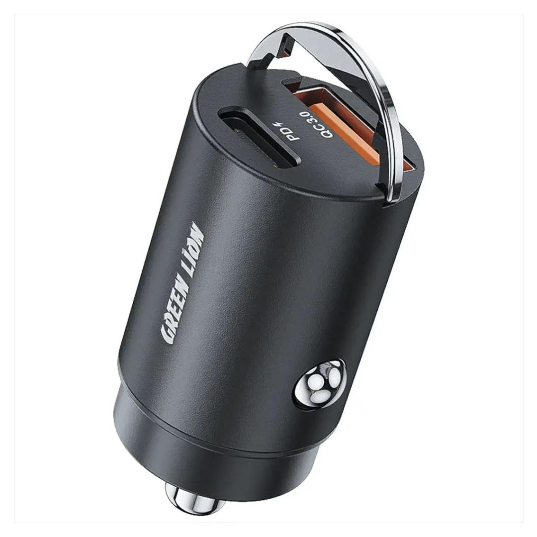 Green Lion Ring Charge Dual Port Car Charger PD 36W C to C 1M Cable - Black GNRNGCDPCCBK