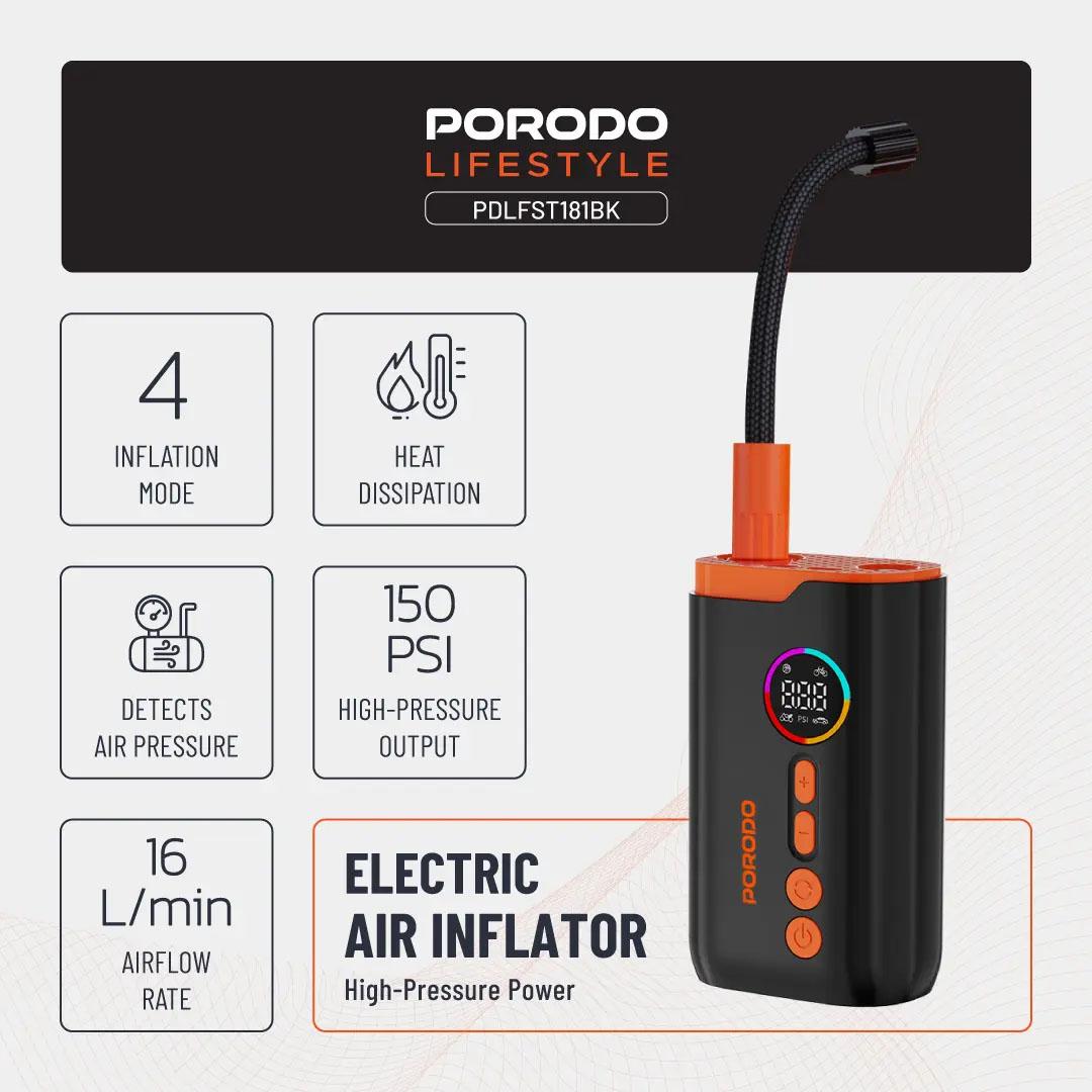 Porodo Electric Air Inflator 55W 150 PSI with 4 Modes and Digital Display - Black PDLFST181BK - Image 2