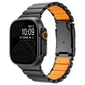 Apple Watch Size 49/46/45/44mm Stainless Steel Metal Folding Buckle – Black/Orange