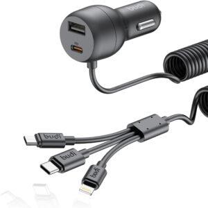 Budi 35W Car Charger Spring Retractable 3-in-1 Cable – Black CC107T3B