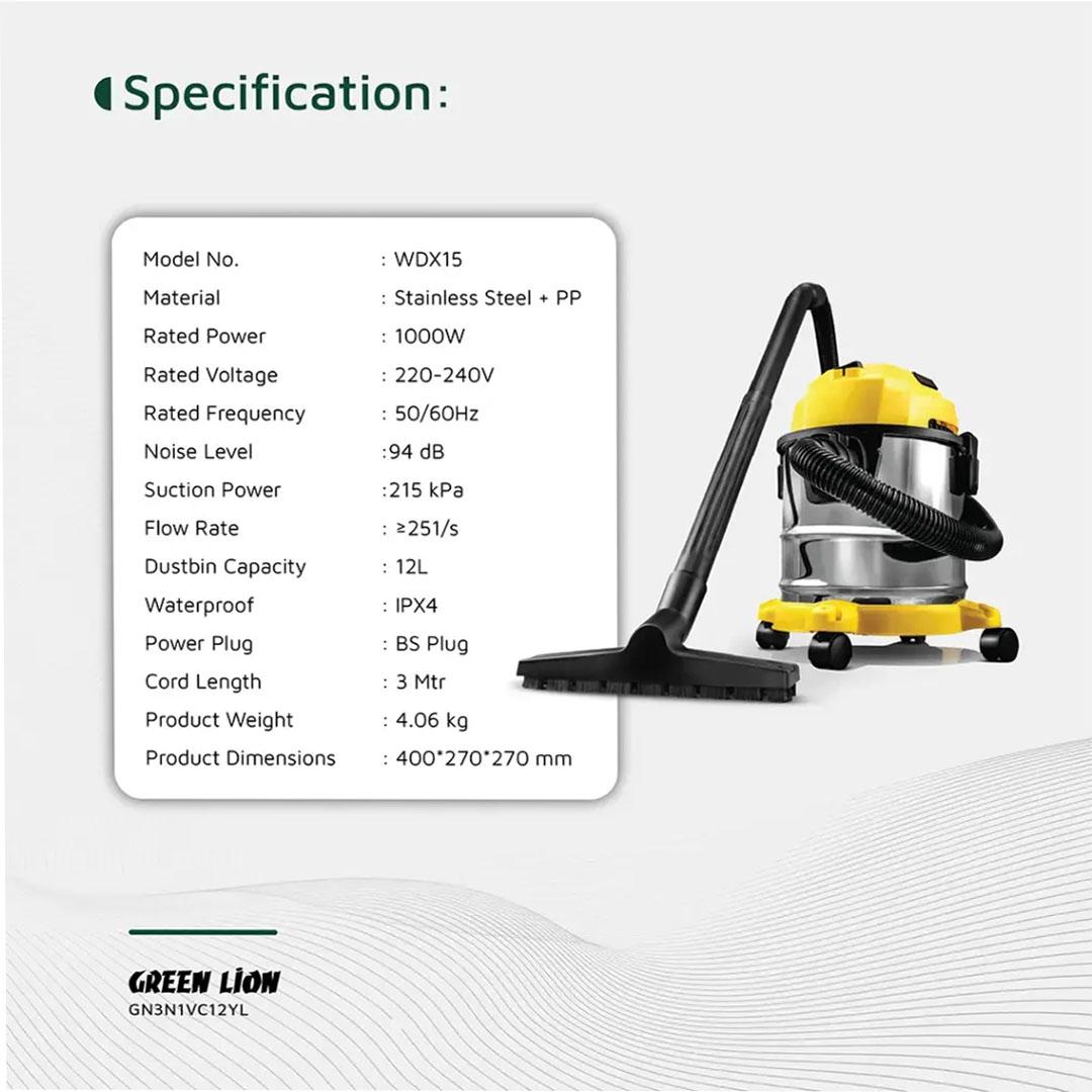 Green Lion Ultra 3 In 1 Vacuum Cleaner 12L 1000W - Yellow GN3N1VC12YL - Image 3