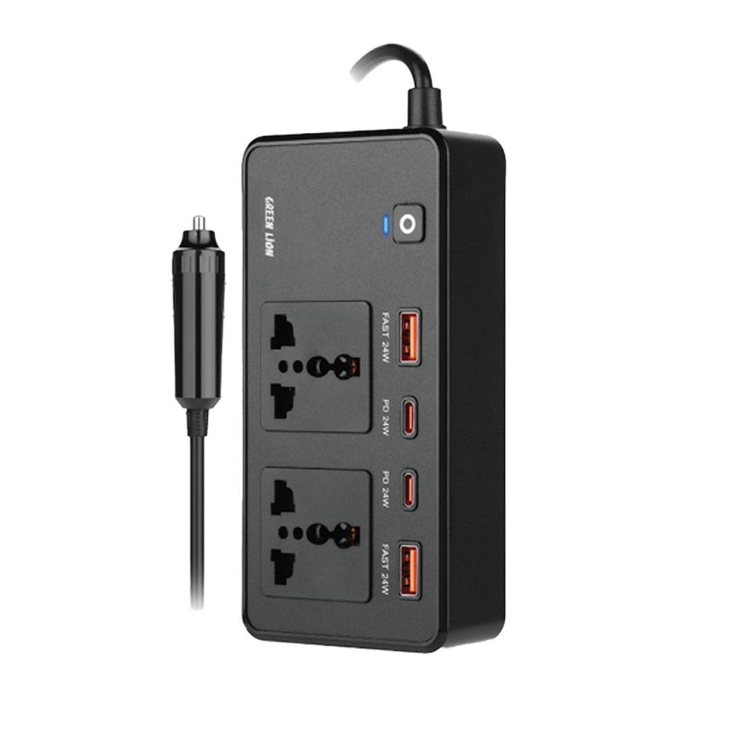 Green lion GC-200 2 USB-A 2 USB-C 200W PD 24W Car Inverter- Black GNGC200CINBK