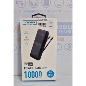 Veger VP-1069 Powerbank 10000mAh + PD22.5W Charging + Built-in Type-C & Lightning Cables – Black