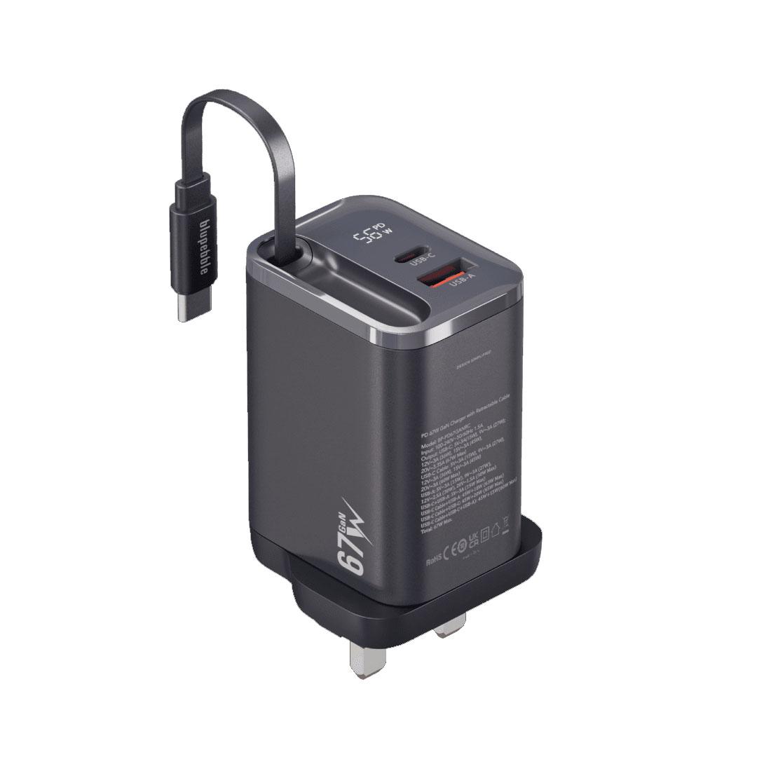 Blupebble PowerCore 67W 2 Ports PD GaN Fast Charger PD67W With LED Indicator Black BP-PD67GANRC-BK