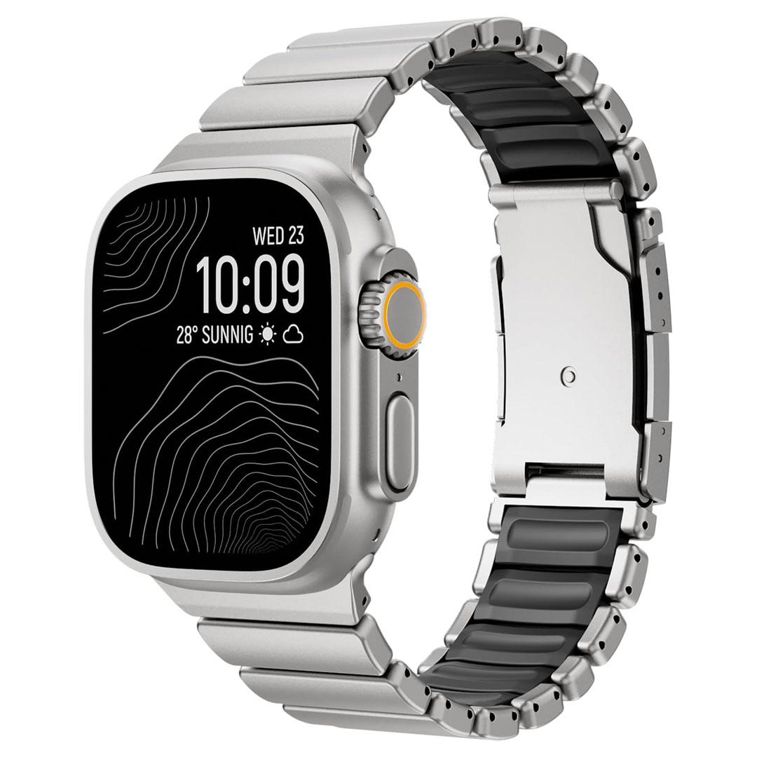 Apple Watch Size 49/46/45/44mm Stainless Steel Metal Folding Buckle - Silver/Black