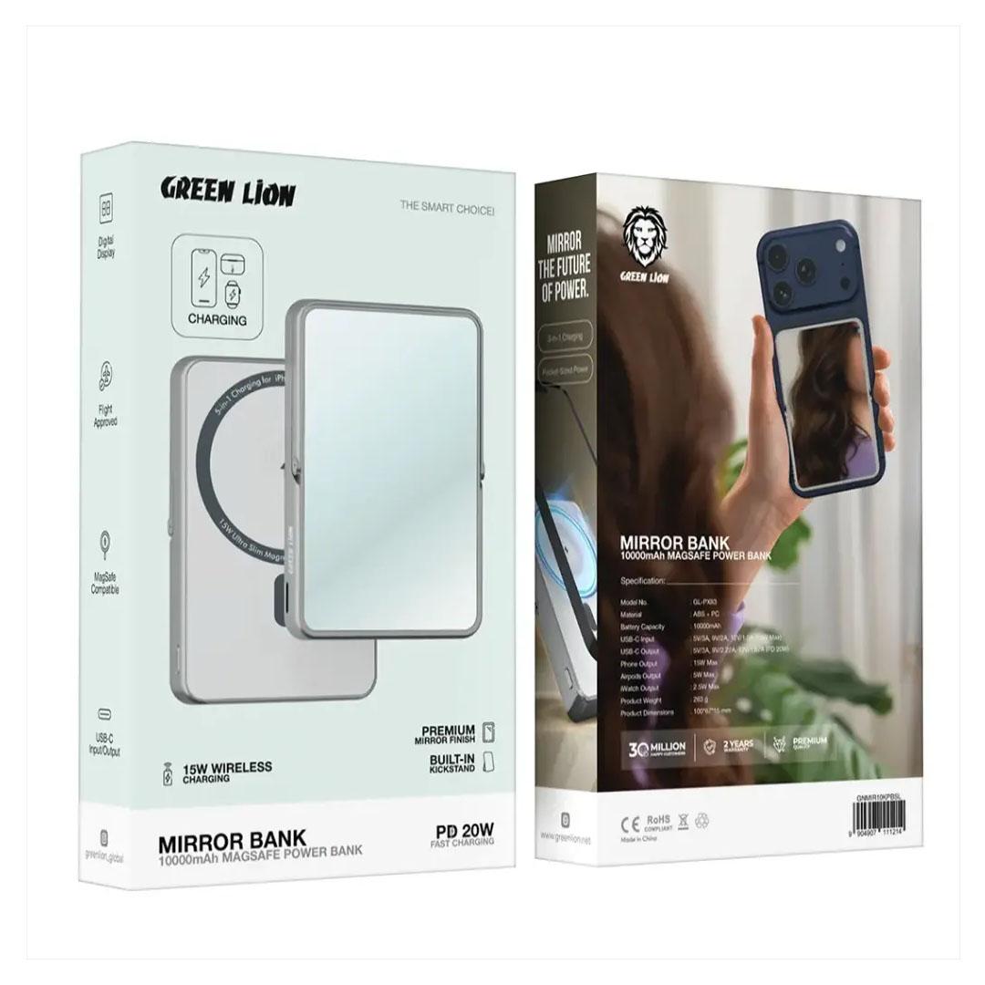 Green Lion 10000mAh PD20W MIRROR BANK Magsafe Power Bank - Silver GNMIR10KPBSL - Image 2