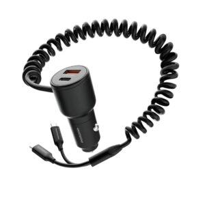 Porodo 30W Dual Port Car Charger with Integrated C+C Cable – Black PD-FWCH033-BK