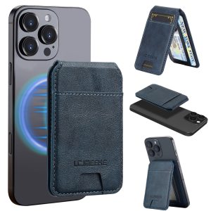 LC.IMEEKE Kickstand Magnetic Phone Card Holder RFID Blocking Leather Card Slots – Blue