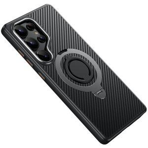 Samsung Galaxy S25 Ultra MagSafe Kickstand Carbon Cover with Silicone Ring – Silver