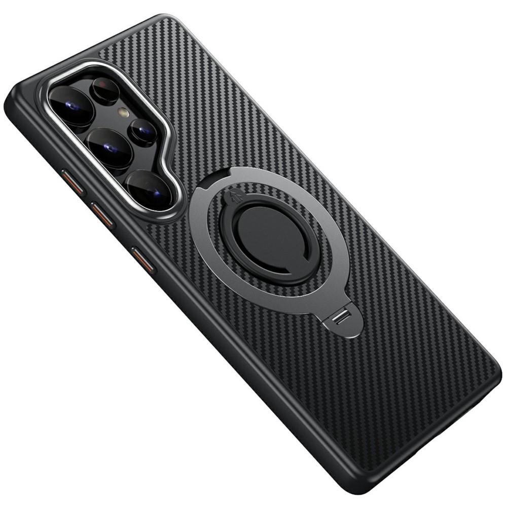 Samsung Galaxy S25 Ultra MagSafe Kickstand Carbon Cover with Silicone Ring - Silver