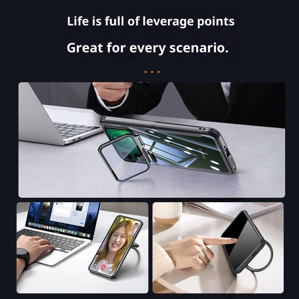 Xiaomi 17 Pro Max PC + TPU Clear with Glass Lens Cover Kickstand - Black - Image 4