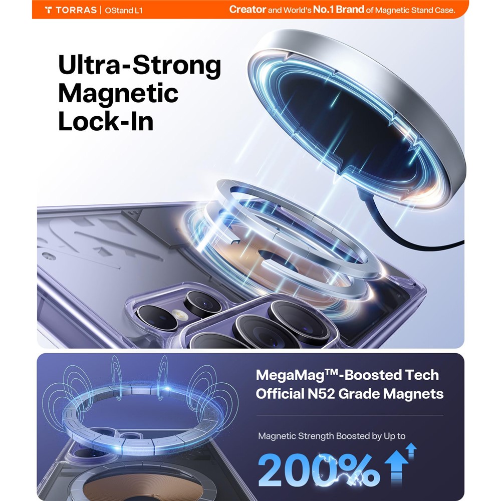 Samsung Galaxy S26 Ultra TORRAS Ostand L1 Magsafe Kickstand TPU+PC Cover - Clear - Image 6