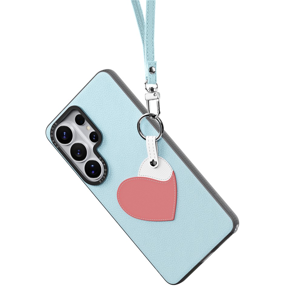 Samsung Galaxy S26 Ultra DUX DUCIS Luvy Series PU Leather with Finger Ring/Strap - SkyBlue & Heart - Image 2