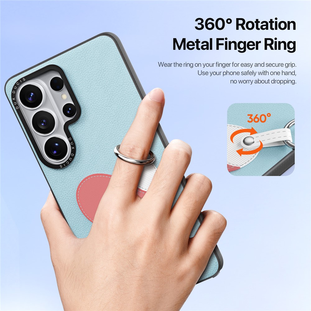 Samsung Galaxy S26 Ultra DUX DUCIS Luvy Series PU Leather with Finger Ring/Strap - SkyBlue & Heart - Image 3