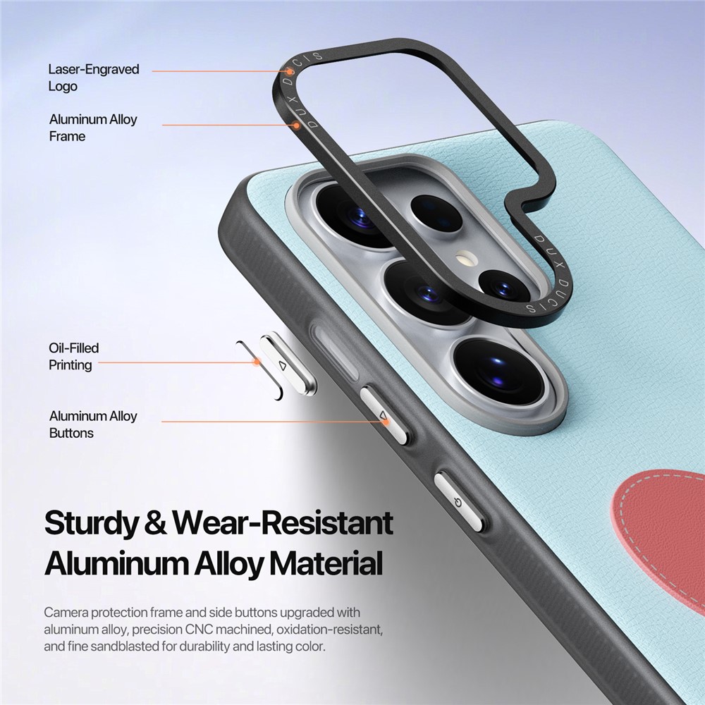Samsung Galaxy S26 Ultra DUX DUCIS Luvy Series PU Leather with Finger Ring/Strap - SkyBlue & Heart - Image 4