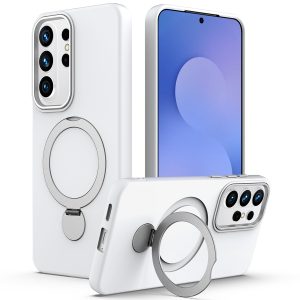Samsung Galaxy S26 Ultra Magsafe Rotating Ring Kickstand TPU + PC Cover – White