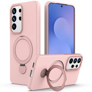 Samsung Galaxy S26 Ultra Magsafe Rotating Ring Kickstand TPU + PC Cover – Pink