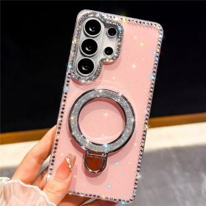 Samsung Galaxy S26 Ultra IMD Kickstand Rhinestone Edge Glitter Cover – Light Pink