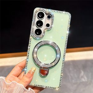 Samsung Galaxy S26 Ultra IMD Kickstand Rhinestone Edge Glitter Cover – Light Green