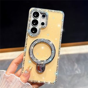 Samsung Galaxy S26 Ultra IMD Kickstand Rhinestone Edge Glitter Cover – Light Yellow