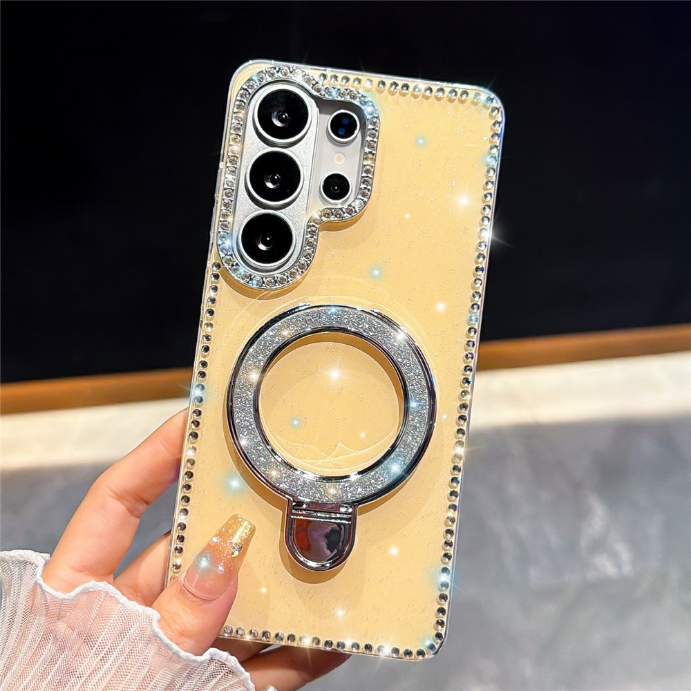 Samsung Galaxy S26 Ultra IMD Kickstand Rhinestone Edge Glitter Cover - Light Yellow