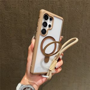 Samsung Galaxy S26 Ultra Magsafe Kickstand TPU PC  Back Cover with Wrist Strap – Coffee