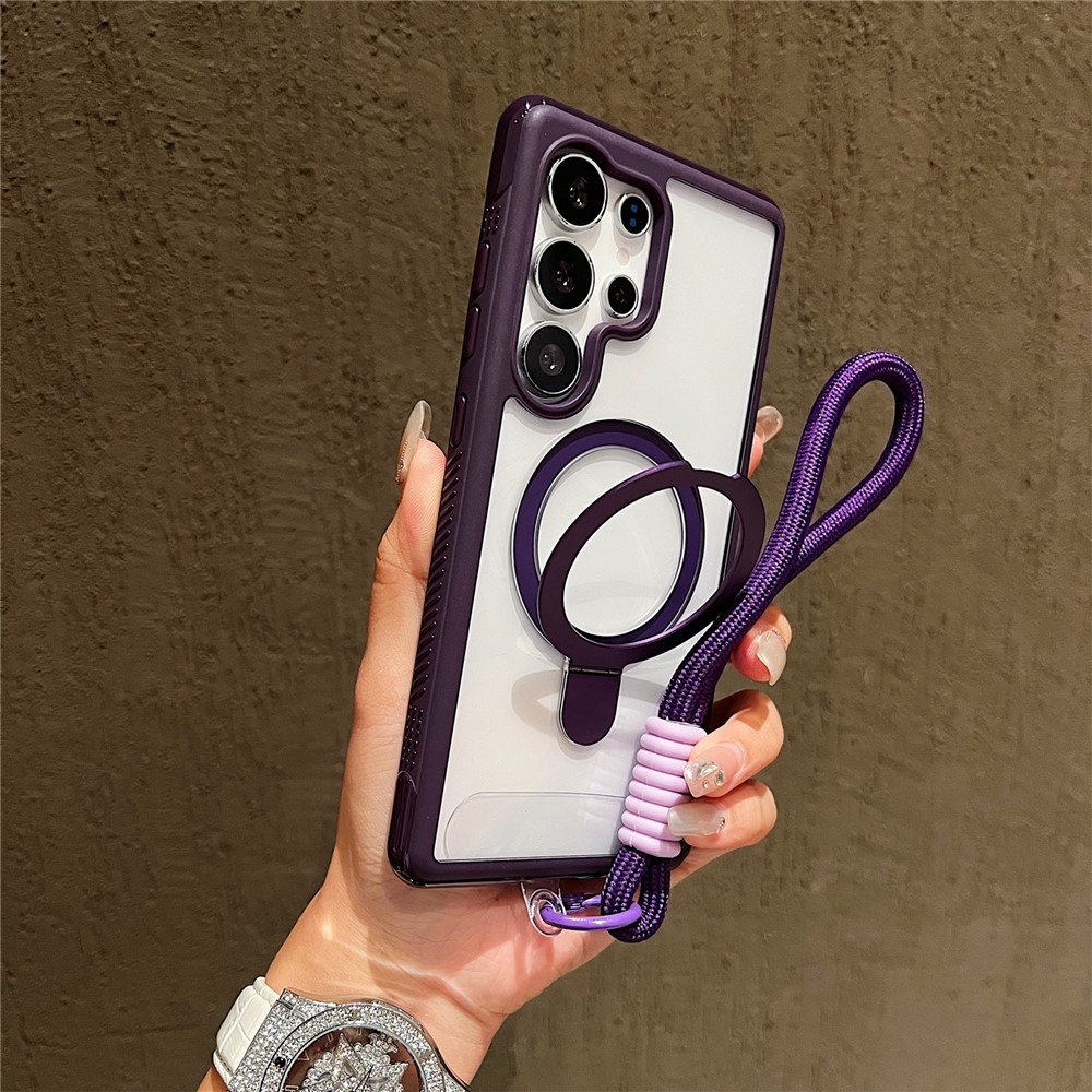 Samsung Galaxy S26 Ultra Magsafe Kickstand TPU PC Back Cover with Wrist Strap - Purple