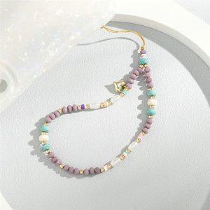 Phone Wrist Strap Polymer Clay Acrylic Beads 30cm Lanyard – Purple