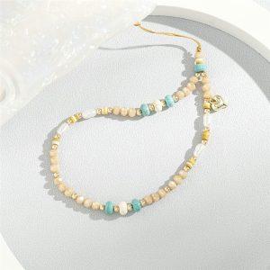 Phone Wrist Strap Polymer Clay Acrylic Beads 30cm Lanyard – Beige