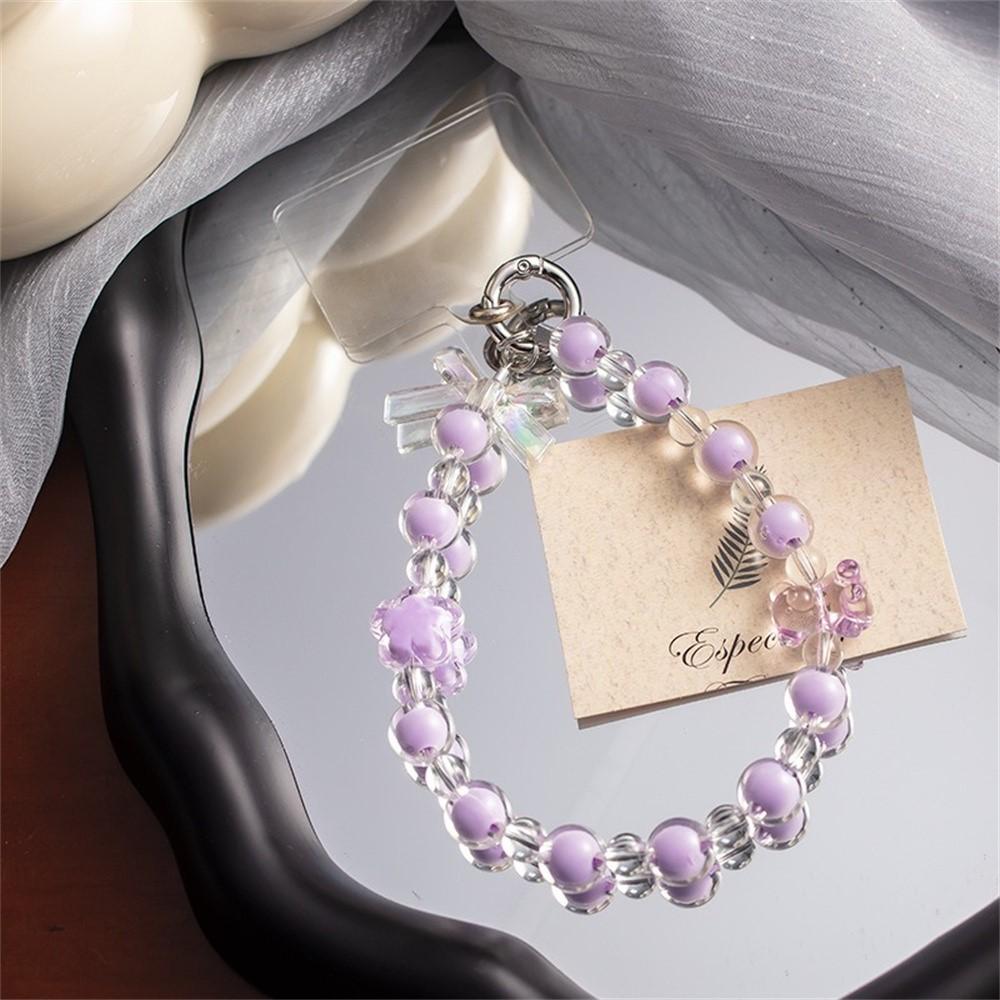 Beaded Phone Charm Hand Wrist Lanyard 30cm With Tether Tab - Purple