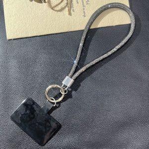 Diamond Chain Phone Lanyard Wrist Strap 22cm Bracelet with Tether Tab – Black