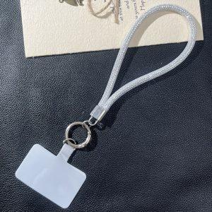 Diamond Chain Phone Lanyard Wrist Strap 22cm Bracelet with Tether Tab – White