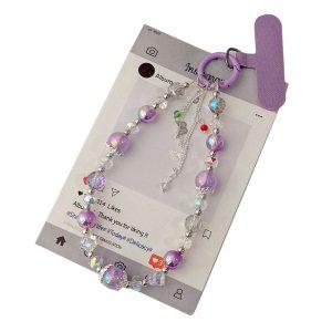 Beaded Phone Wrist Strap 26cm Phone Lanyards with Tether Tab – Purple