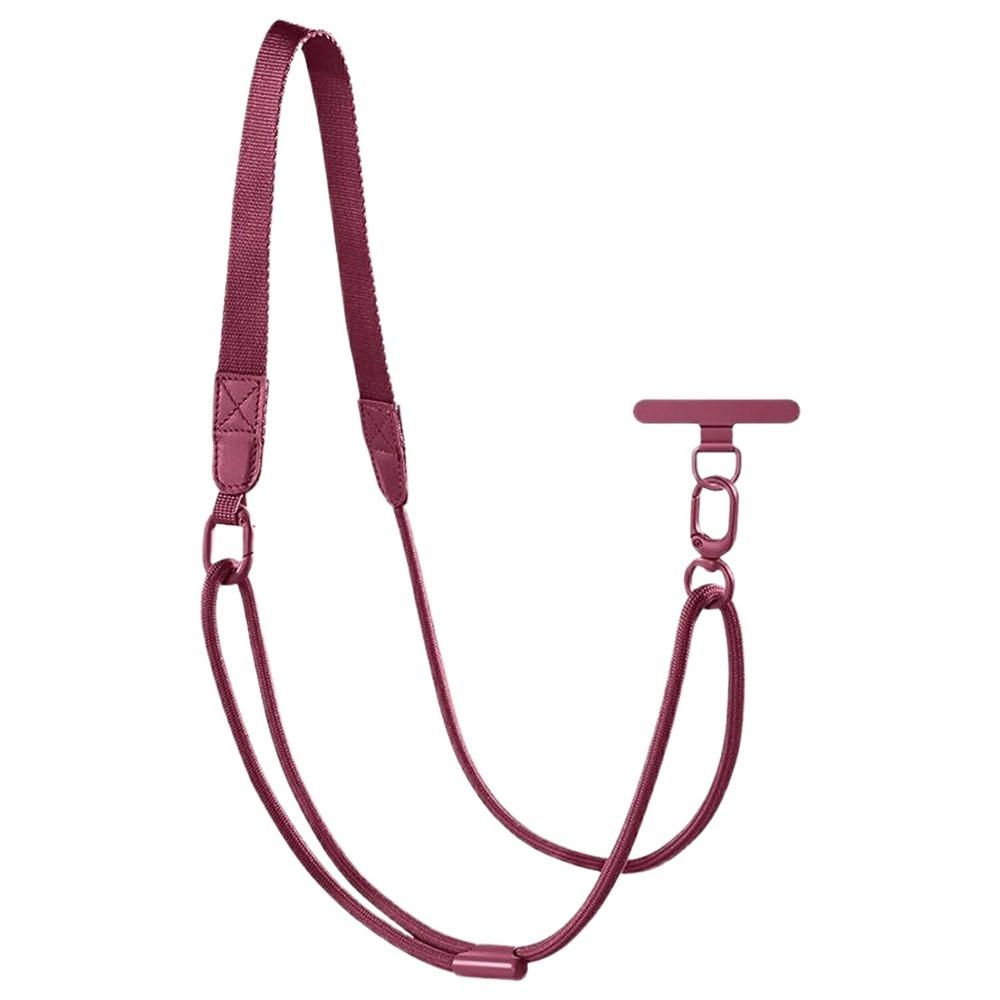 Adjustable Mobile Lanyard 90-120cm 2-in-1 Crossbody Strap with Tether Tab - Wine Red