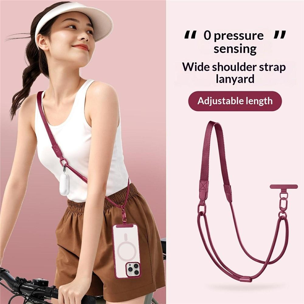 Adjustable Mobile Lanyard 90-120cm 2-in-1 Crossbody Strap with Tether Tab - Wine Red - Image 2