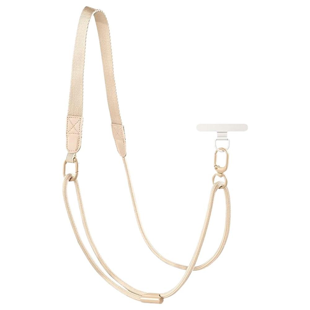Adjustable Mobile Lanyard 90-120cm 2-in-1 Crossbody Strap with Tether Tab - Light Camel