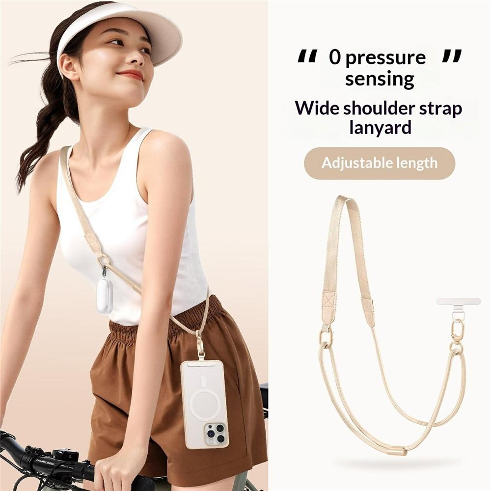 Adjustable Mobile Lanyard 90-120cm 2-in-1 Crossbody Strap with Tether Tab - Light Camel - Image 2