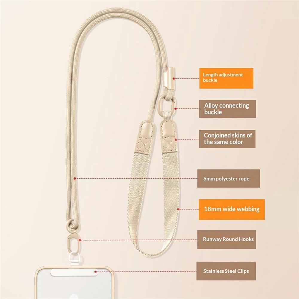 Adjustable Mobile Lanyard 90-120cm 2-in-1 Crossbody Strap with Tether Tab - Light Camel - Image 3