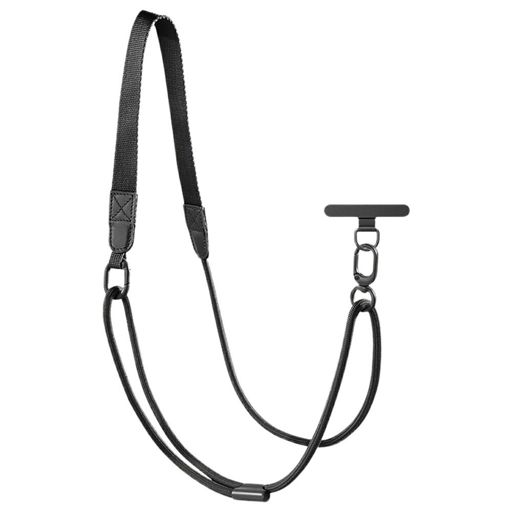 Adjustable Mobile Lanyard 90-120cm 2-in-1 Crossbody Strap with Tether Tab - Black