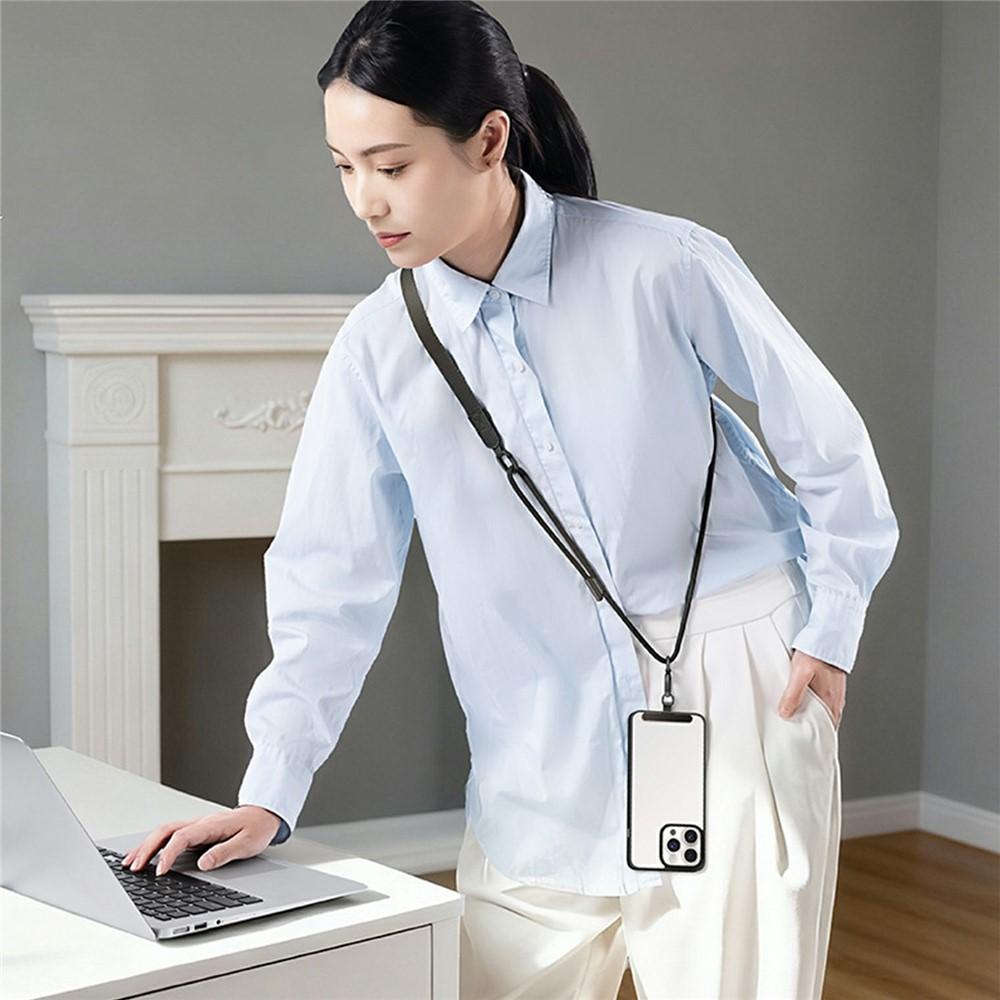 Adjustable Mobile Lanyard 90-120cm 2-in-1 Crossbody Strap with Tether Tab - Black - Image 2