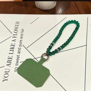 Phone Wrist Strap Beads 11cm Lanyard with Tether Tab – Emerald Green + Green