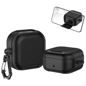 Samsung Galaxy Buds4 /Buds4 Pro Litchi Texture TPU+PC Case with Carabiner – Black