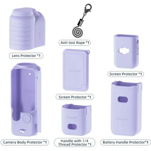 DJI Osmo Pocket 3 AMAGISN Silicone Protective Case Lens Cap Gimbal Guard – Purple