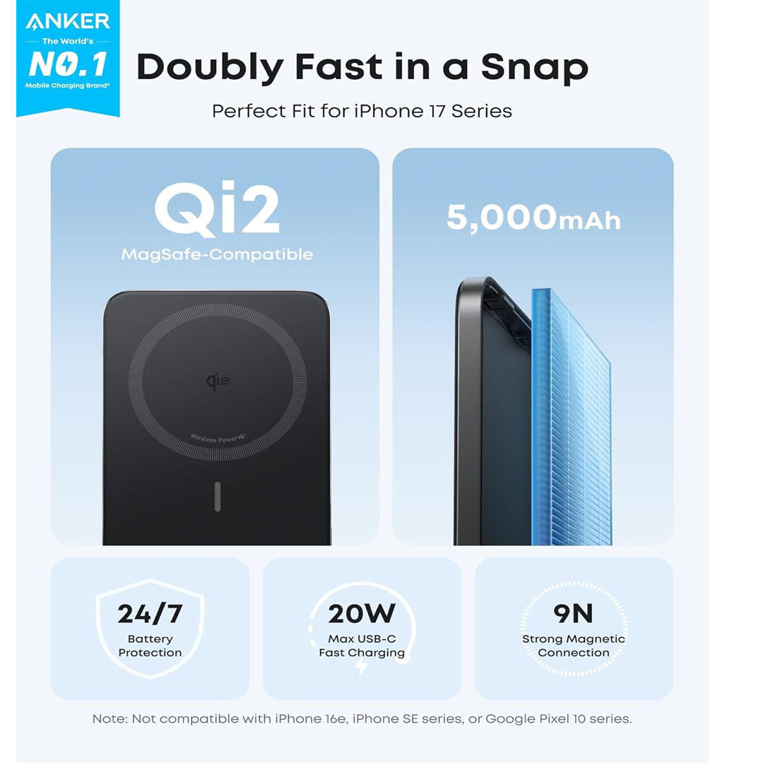 Anker Nano 5000mAh Power Bank Qi2 Ultra-Slim - White A1665H21 - Image 3