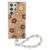 Samsung Galaxy S24 Ultra Magnetic Flower Pattern Cover with Beads Strap – Brown