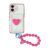iPhone 16 Card Holder Transparent Cover with Beaded Wrist Strap – Rose