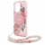 iPhone 16 Pro Guess Magsafe IML Cover With Flower Design & Pearl Strap – Pink(GUHMP16LHFWBRCESP)